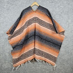 Striped Black and Orange Men's Poncho